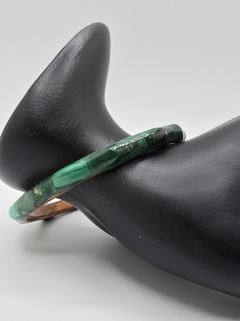 VTG Malachite Copper Bangle Bracelet Green Stone Inlay 8.25" 1970s